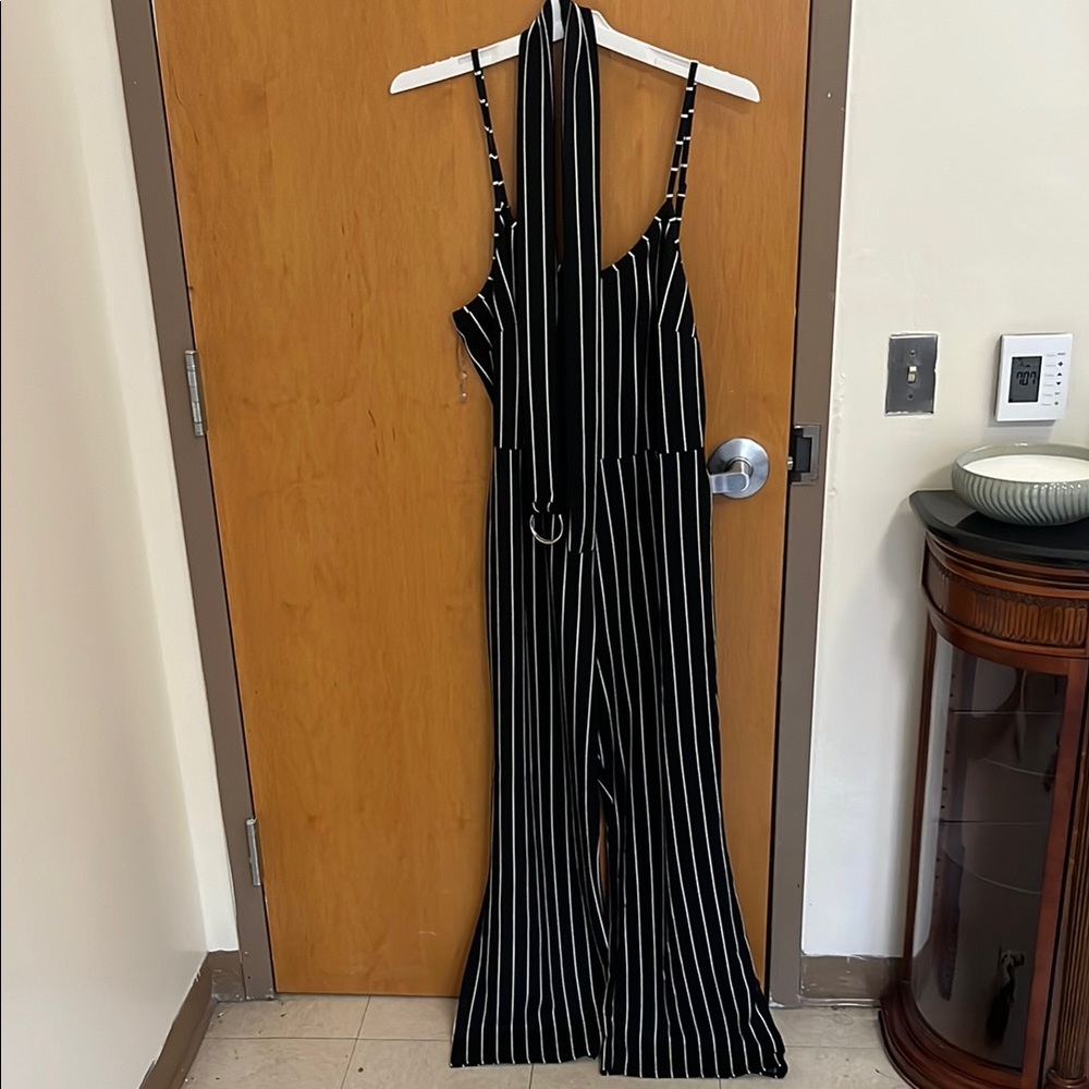 Black and White Striped Jumpsuit